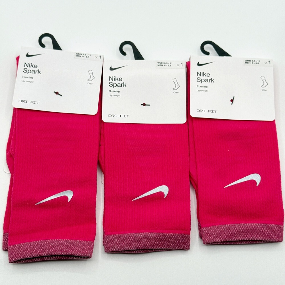 Nike Spark Socks (3 Pair) Crew, Lightweight Size 8‎ - 9.5 Mens Pink DA3584-667